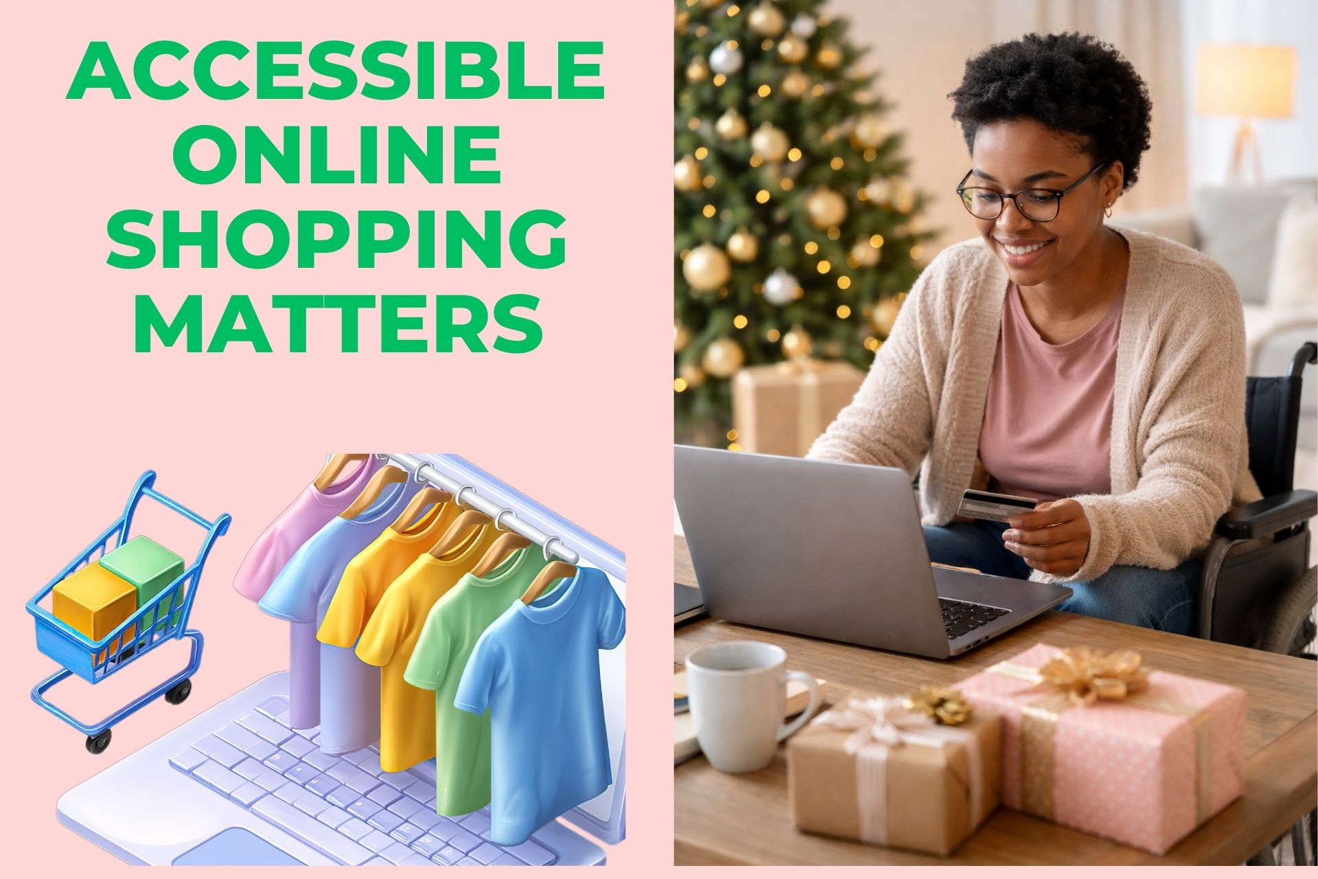 A young African American Woman with a disability shopping online using a laptop at home